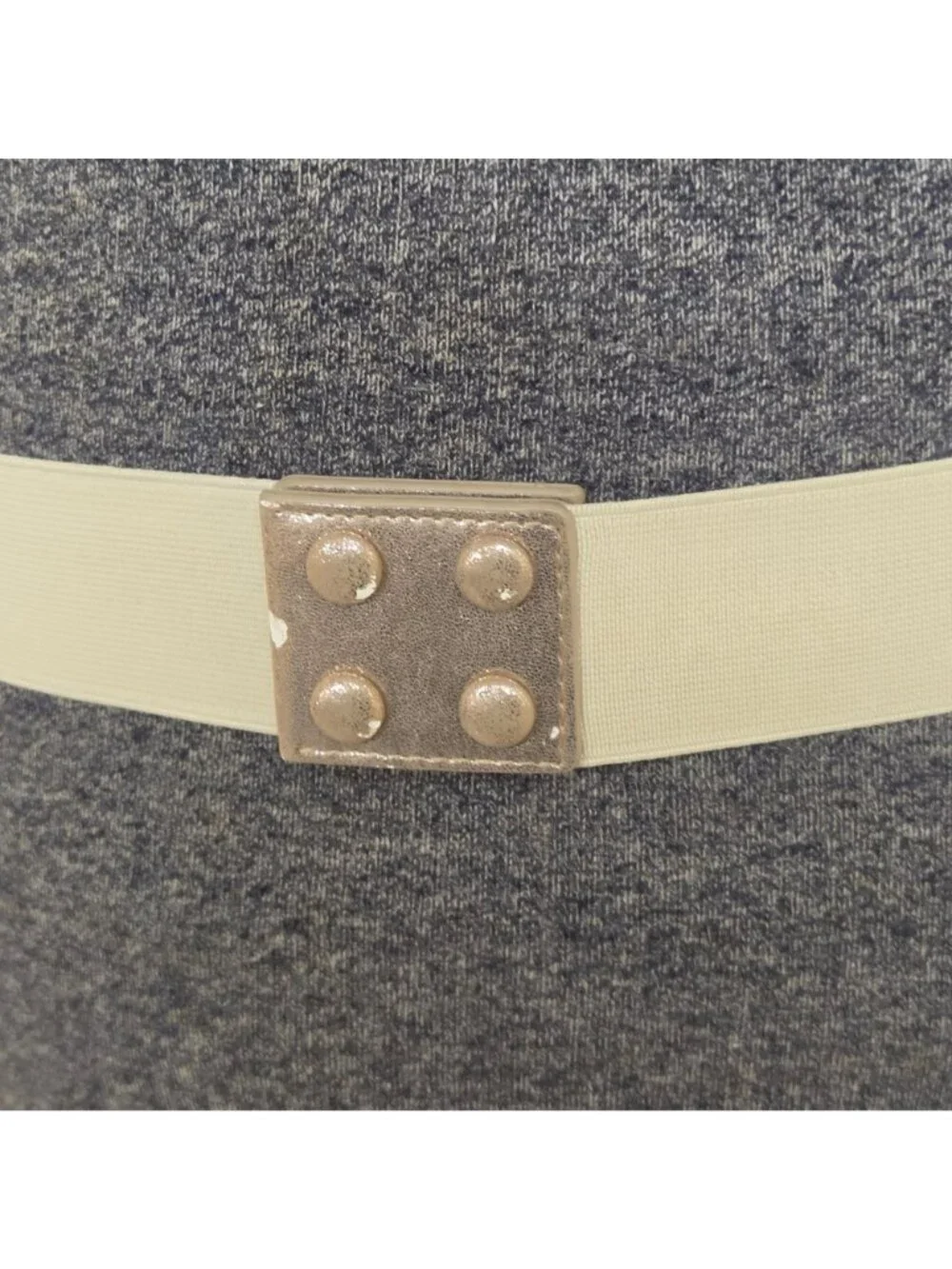 Rhinestone Waist Belt Womens Elastic Faux Leather Snap Closure Cream Vintage